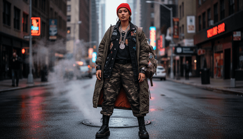 Layered Streetwear with Hoodie, Jacket, and Accessories