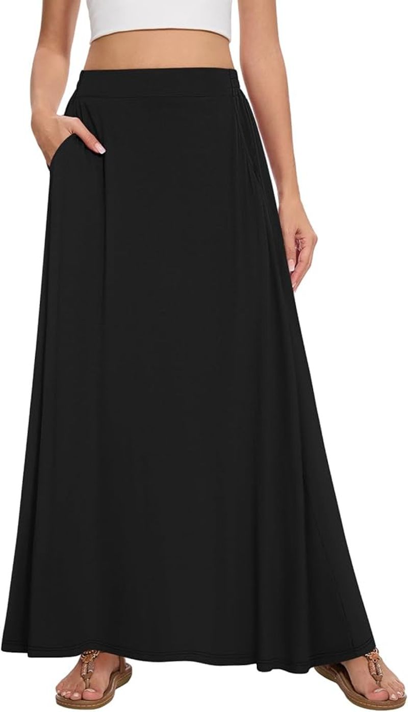 Leafsay A-Line Maxi Skirt with Elastic Waist