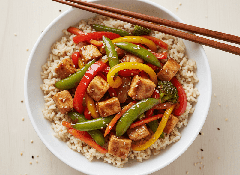 Chicken Stir-Fry with Mixed Vegetables and Brown Rice