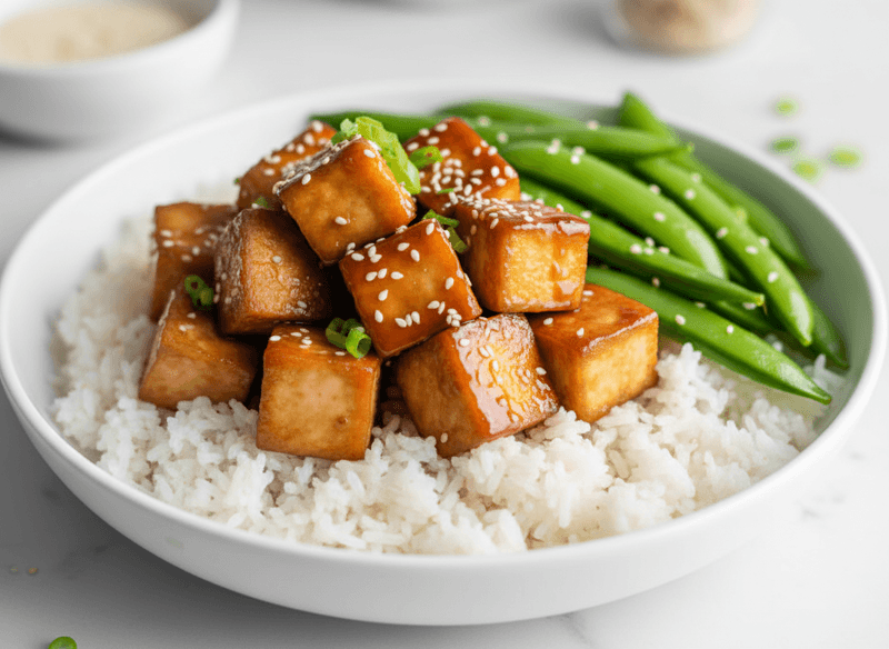 Teriyaki Tofu with Snap Peas and Jasmine Rice