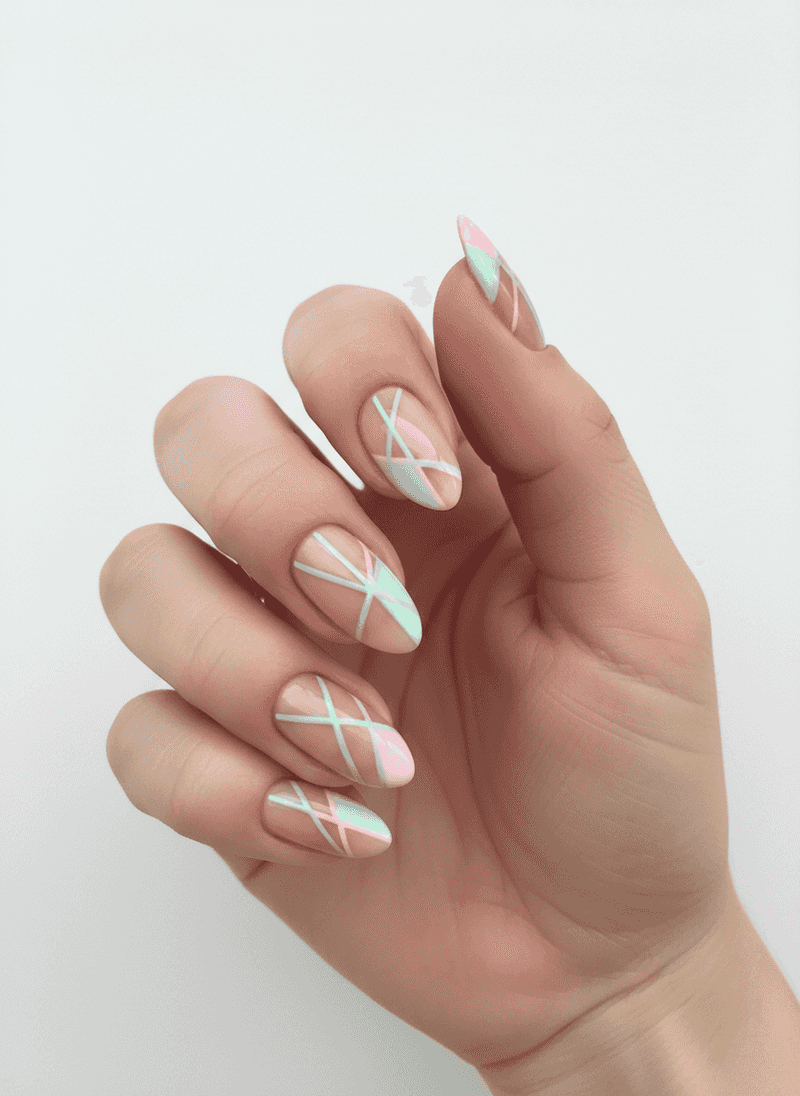 Negative Space Nails with Delicate Pastel Geometric Lines