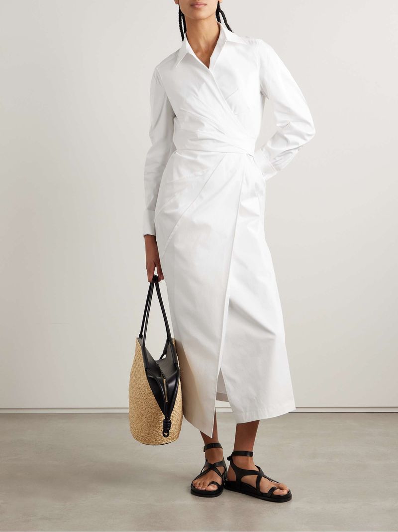 Max Mara Cotton-Blend Poplin Midi Wrap Shirt Dress
