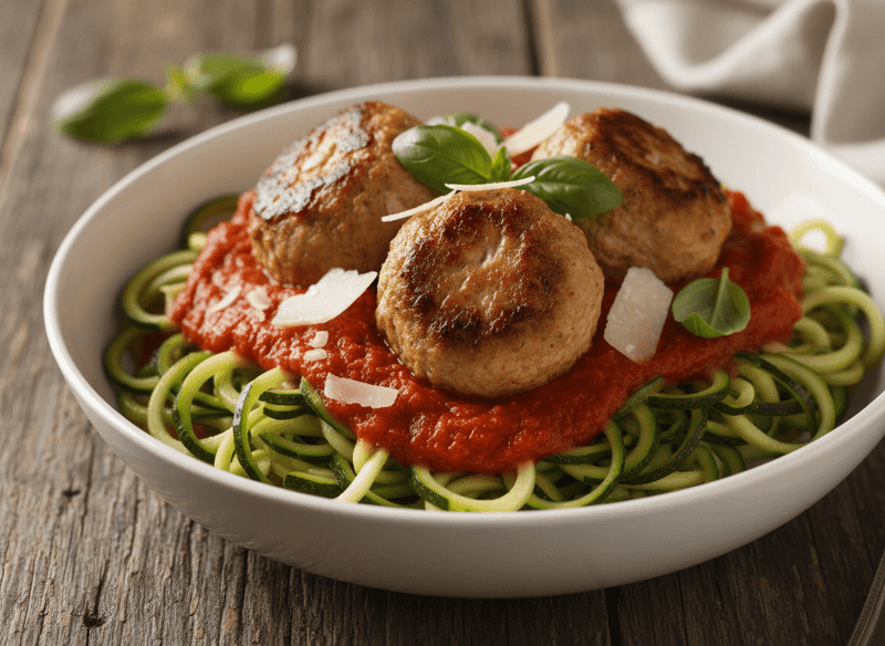 Zucchini Noodles with Turkey Meatballs and Marinara