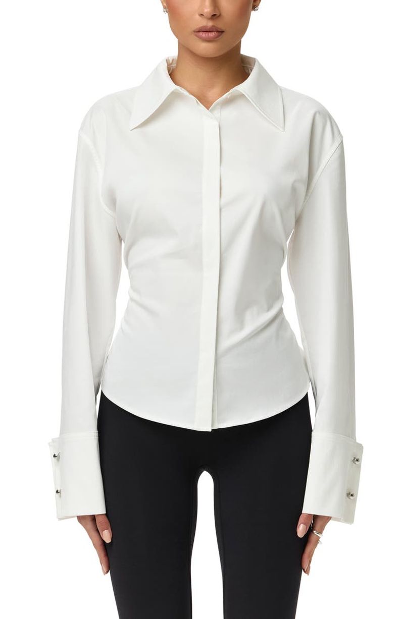 Naked Wardrobe Poplin Lace-Up Button-Up Shirt