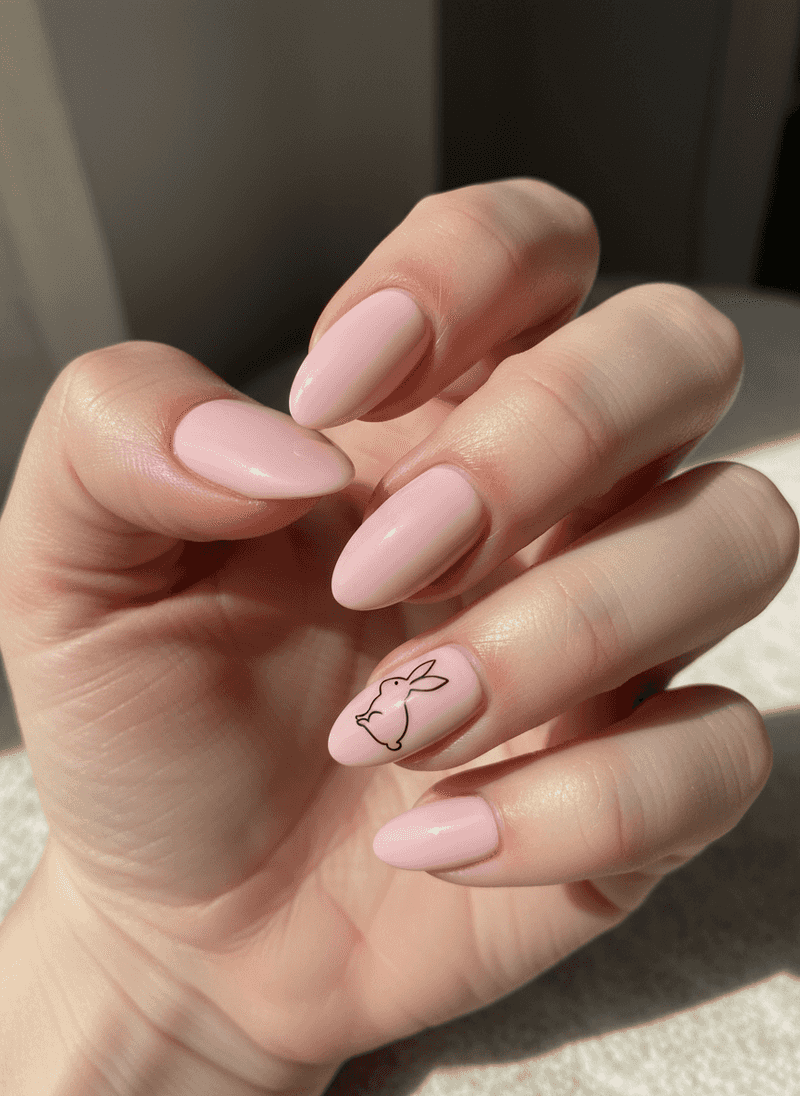 Minimalist Bunny Silhouette Accent Nail in Ultra-Thin Line Art