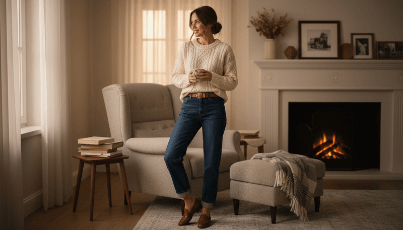 Neutral Sweater + Straight Jeans