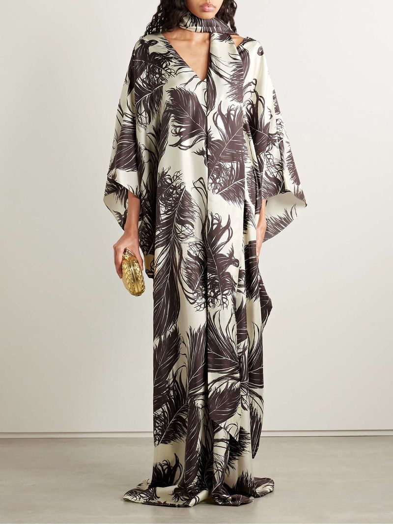 OSCAR DE LA RENTA Scarf-detailed printed silk-twill gown