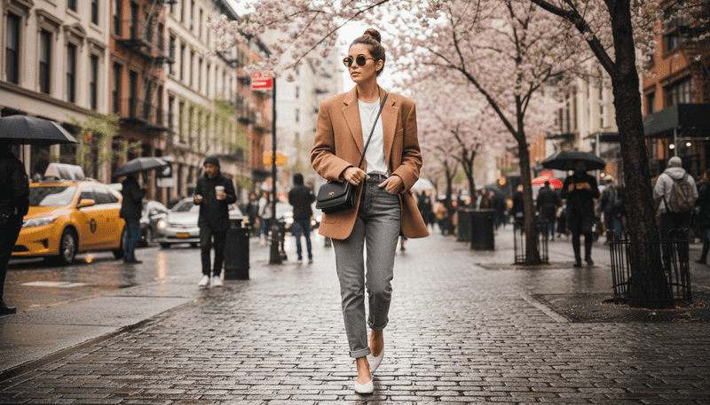 Oversized Blazer + White Tee + Straight-Leg Jeans