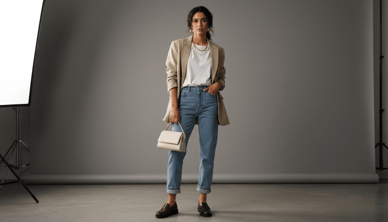 Oversized Blazer + White Tee + Straight-Leg Jeans