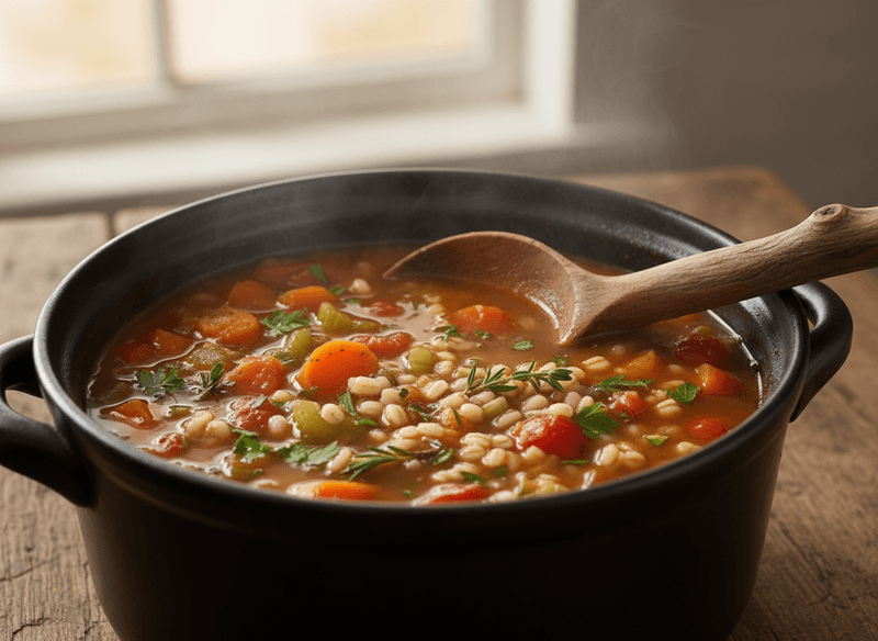 Rustic Vegetable and Barley Soup with Herbs