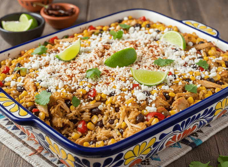 Mexican Street Corn & Chicken Rice Bake