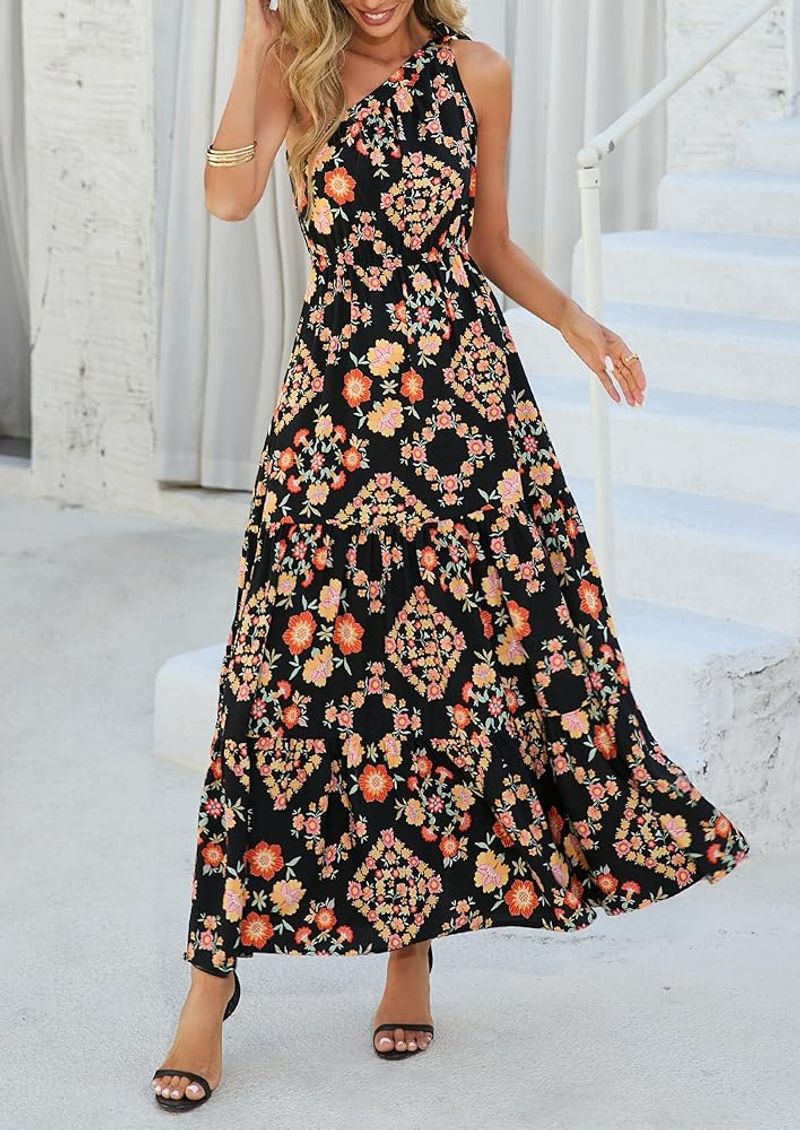 PrettyGarden One-Shoulder Tiered Maxi