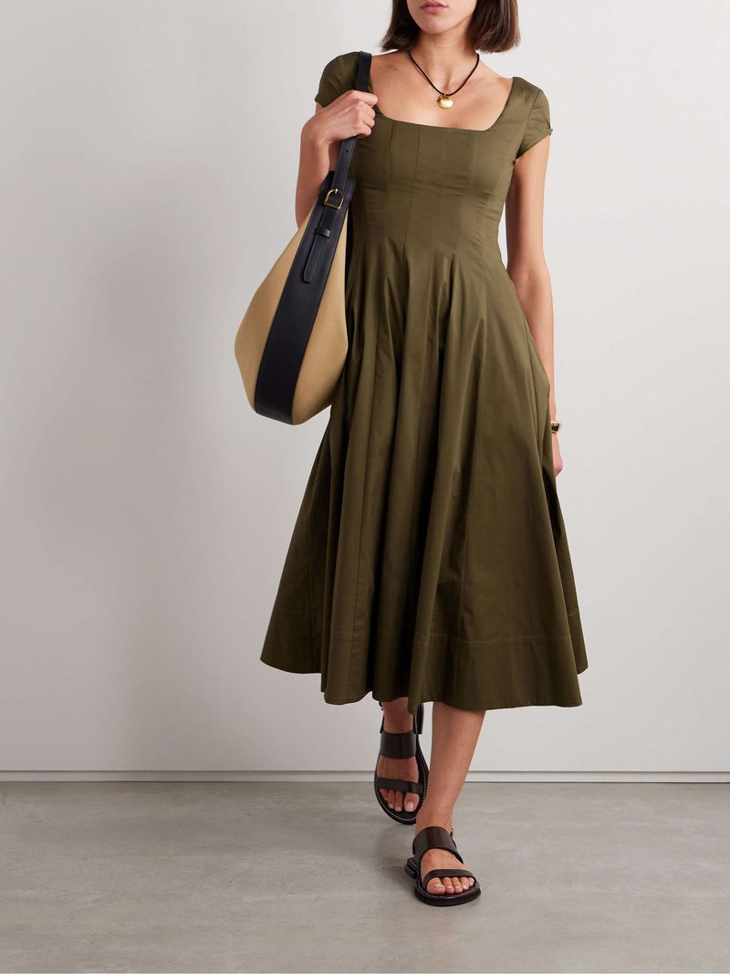 STAUD Wells Cotton Poplin Midi Dress