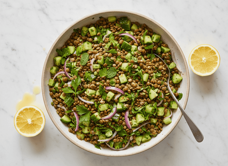 Mediterranean Lentil Salad with Cucumbers, Parsley, and Lemon