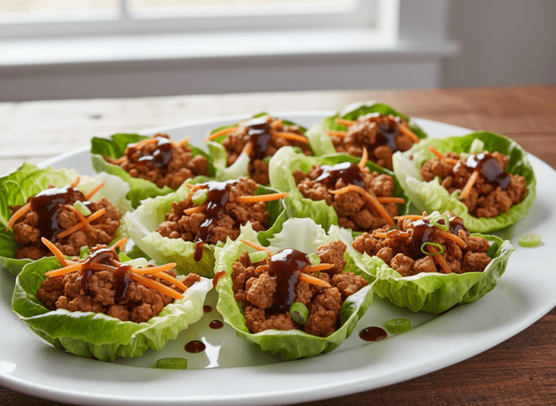 Turkey Lettuce Wraps with Shredded Carrots and Hoisin Sauce