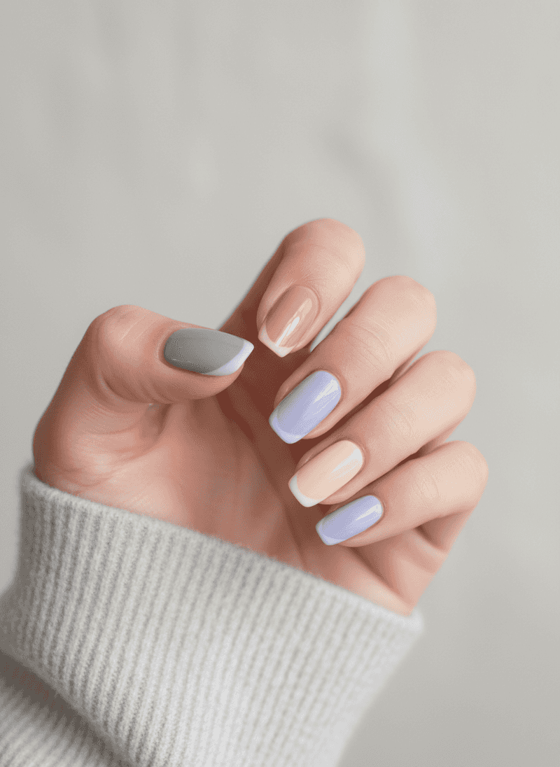 Soft Pastel Micro-French Tips in Different Muted Easter Tones
