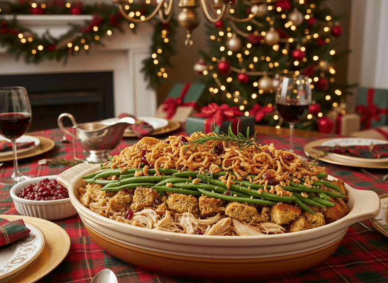 Turkey, Stuffing & Green Bean Holiday Casserole