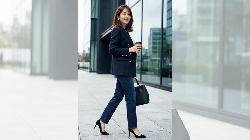 Straight-Leg Jeans with a Structured Blazer and Heels