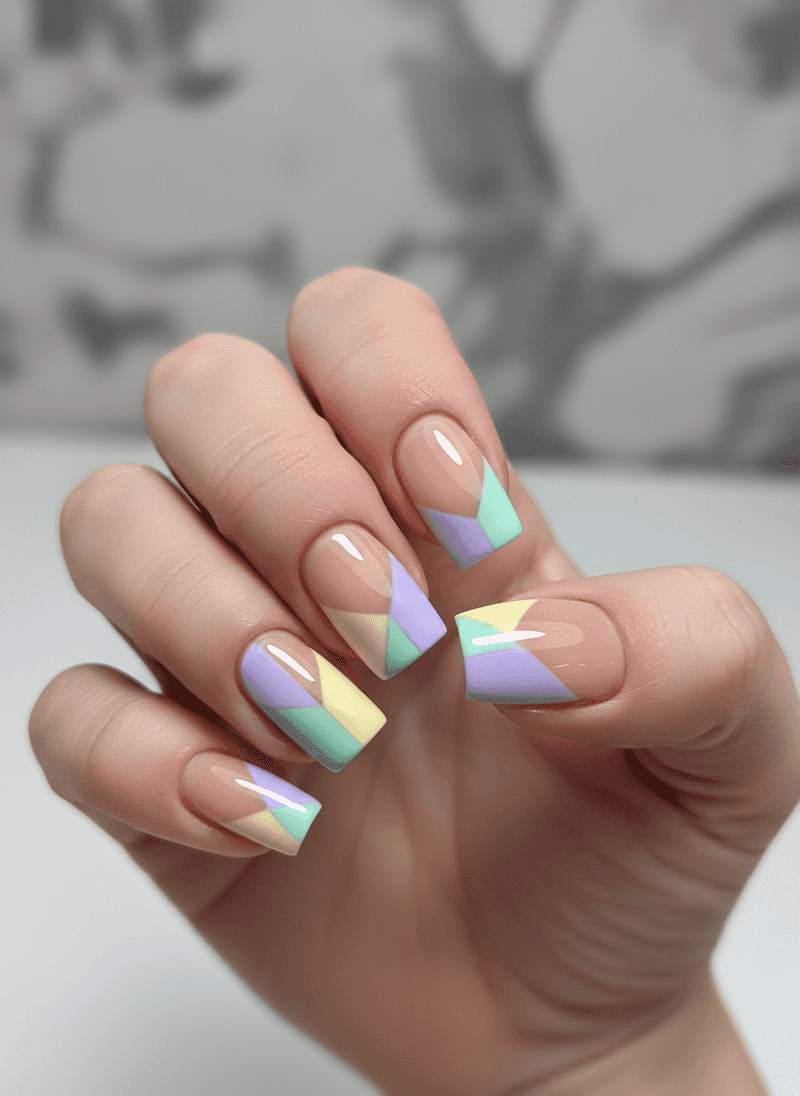 Color-Blocked Pastel Tips with Clean, Modern Edges