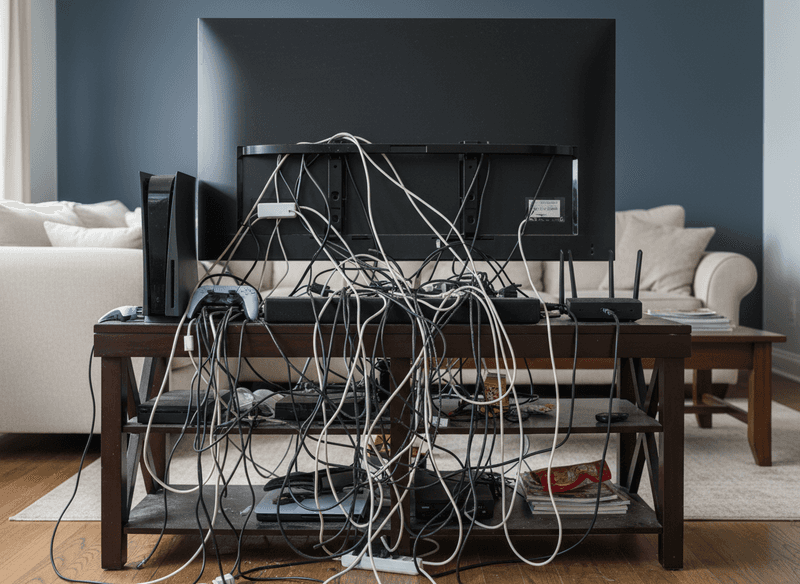 Visible Cable Clutter and Messy Tech Setups