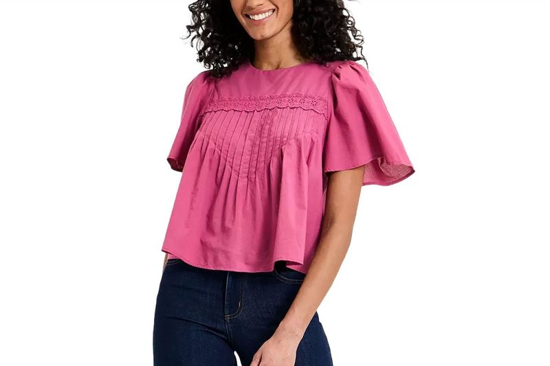 Universal Thread Short-Sleeve Lace Pintuck Blouse