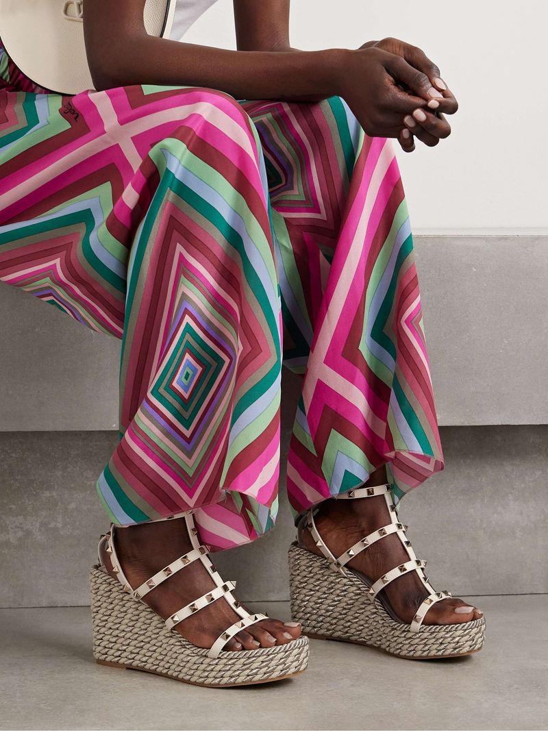 Valentino Garavani Rockstud Leather Wedge Sandals