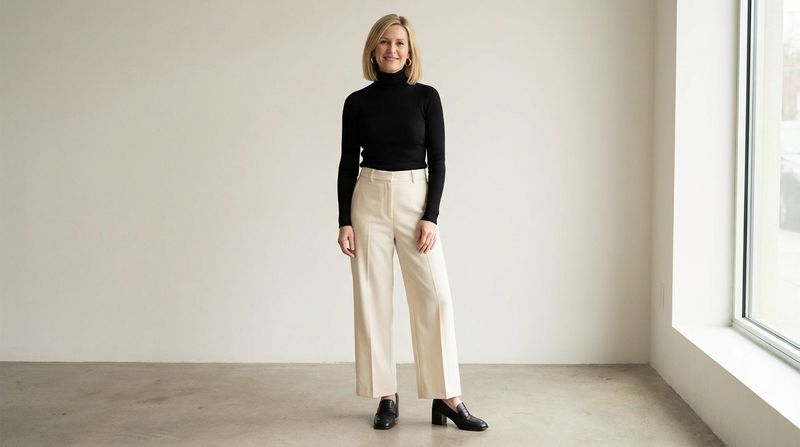 Wide-Leg Trousers Paired with a Fitted Turtleneck