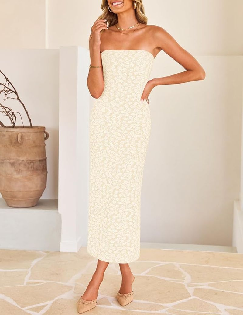 Zesica Strapless Floral Midi Dress