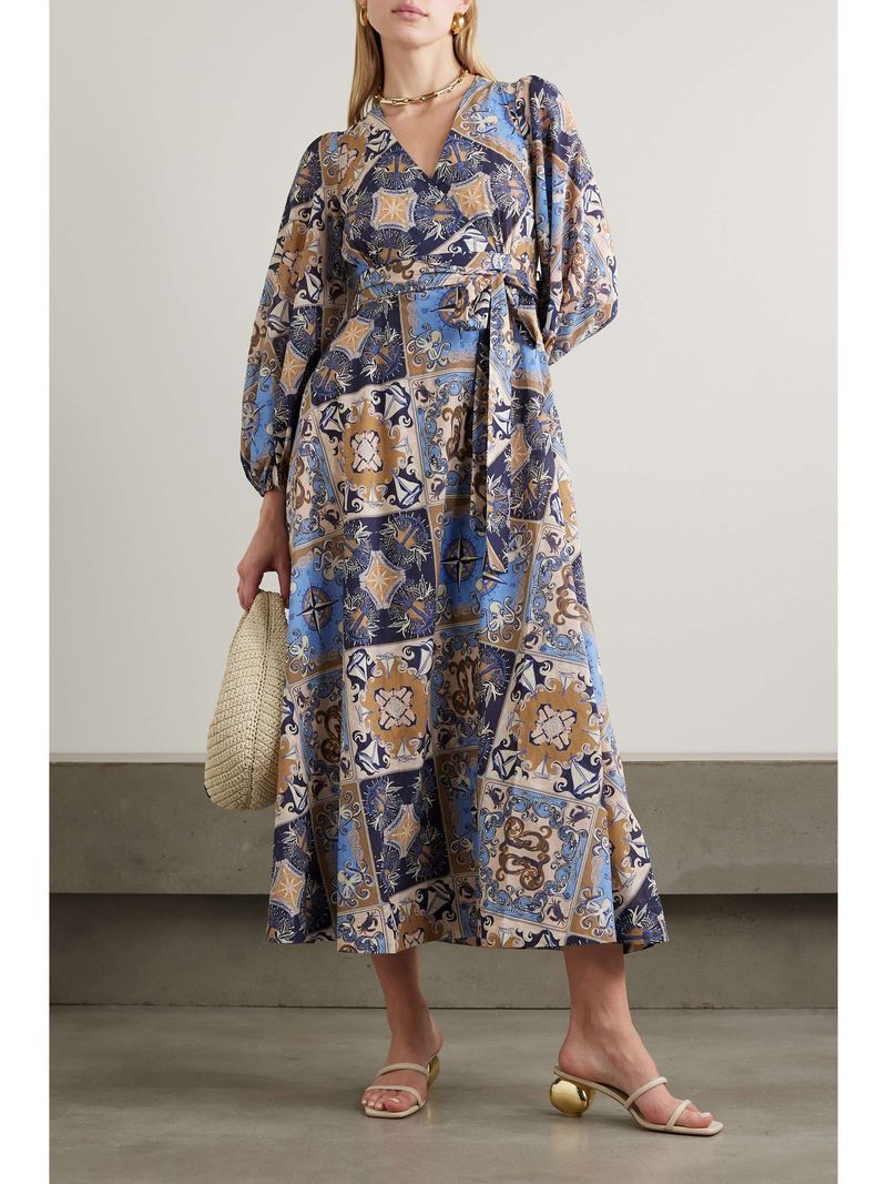 Zimmermann Alight Belted Printed Cotton Midi Wrap Dress