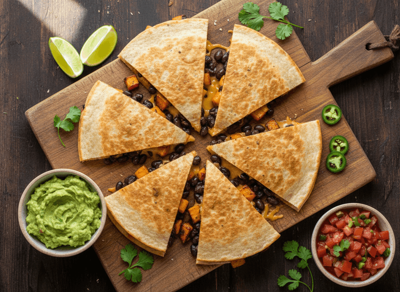 Black Bean and Sweet Potato Quesadillas on Whole-Wheat Tortillas