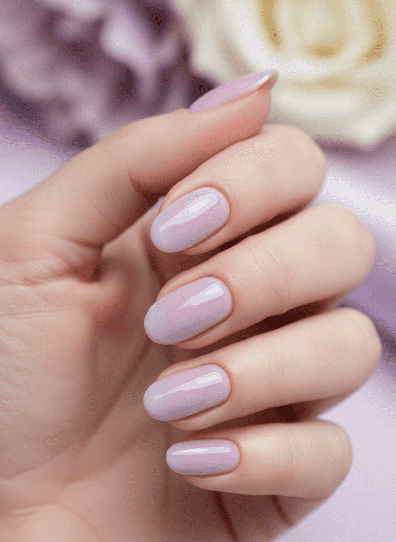 Sheer Lavender Milky Nails with a Glossy Finish