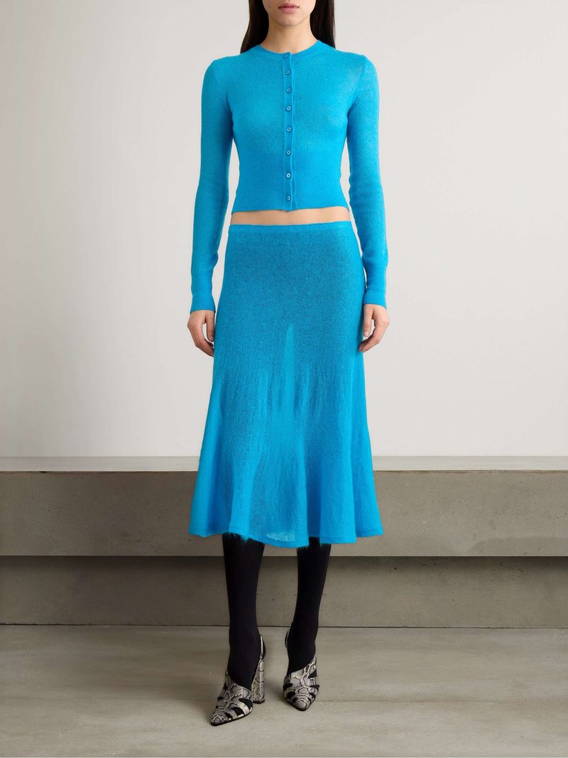 ALAÏA Pleated Mohair Midi Skirt