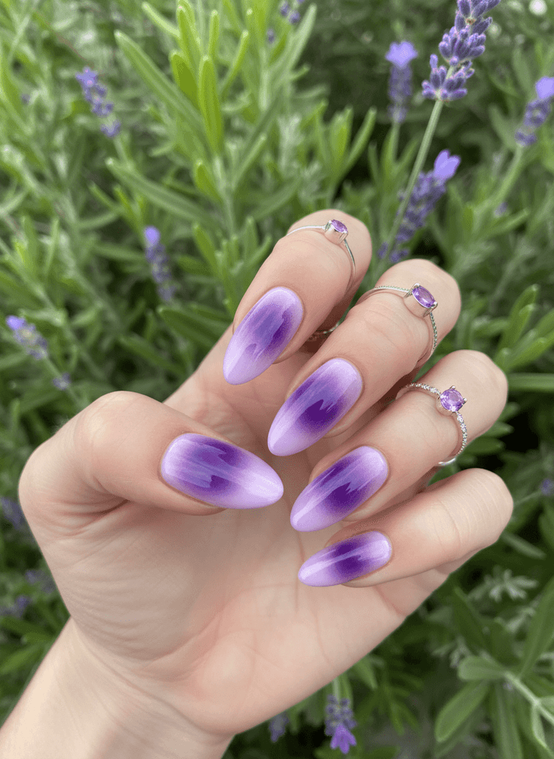 Lavender Aura Nails with a Diffused Deeper-Purple Center