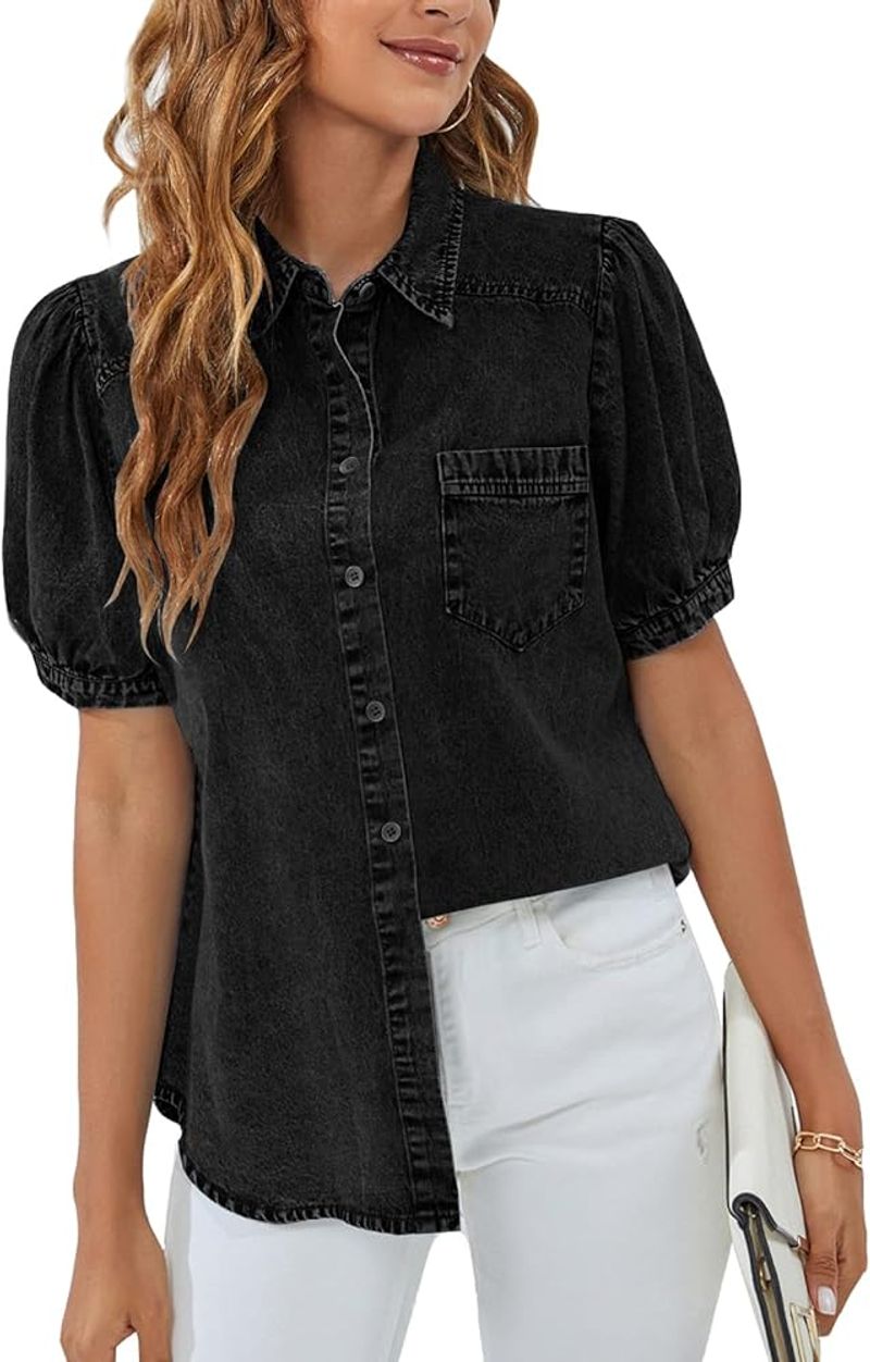 BMJL Denim Puff-Sleeve Top