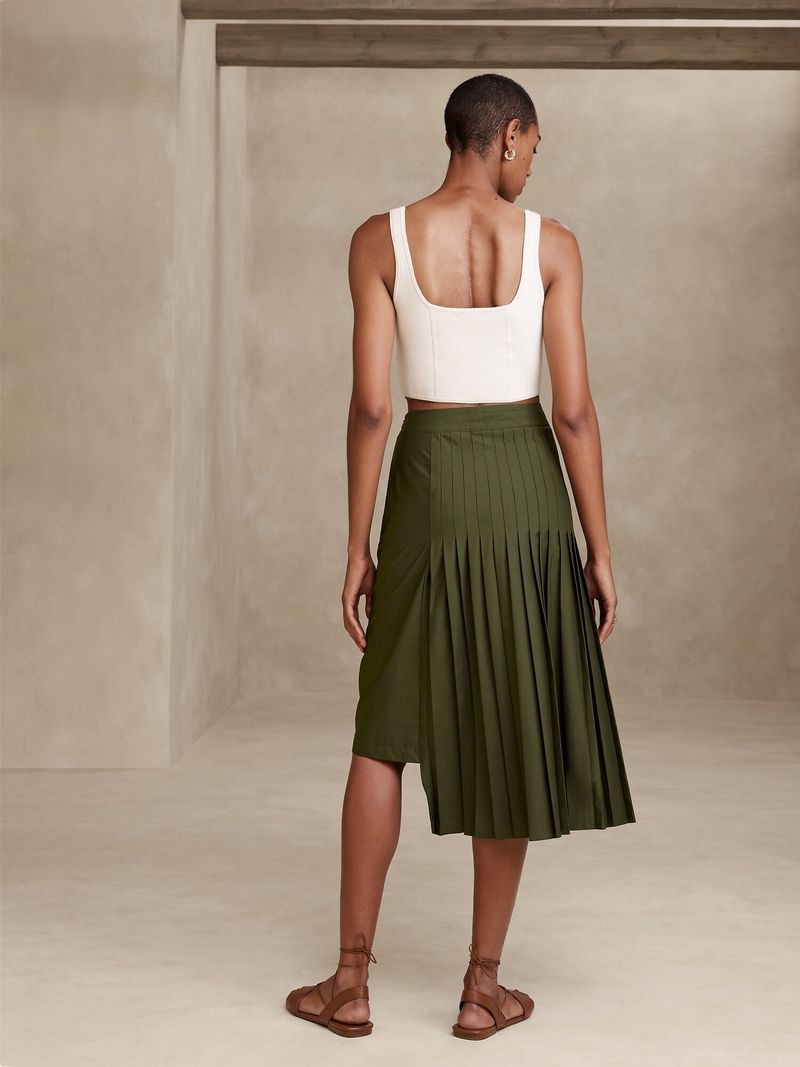 Banana Republic Pleated Satin Midi Skirt