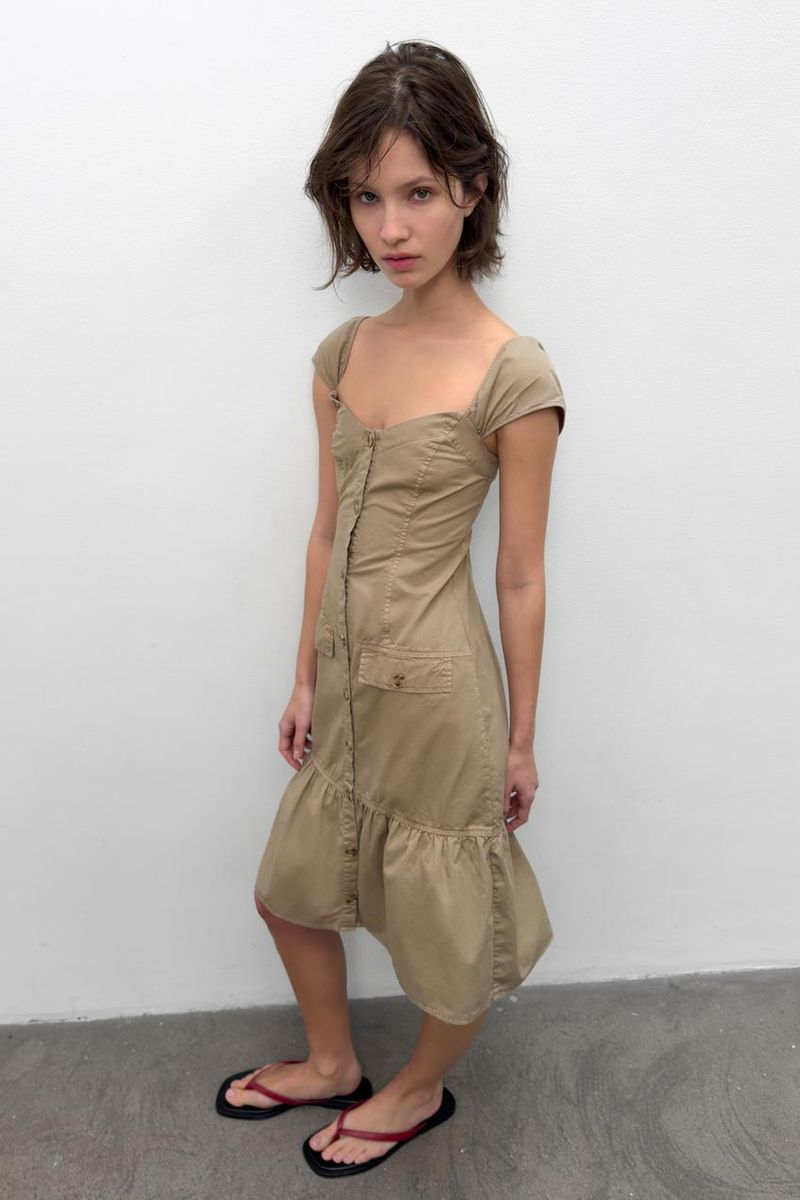 Buttoned Midi Dress (Olive Green)