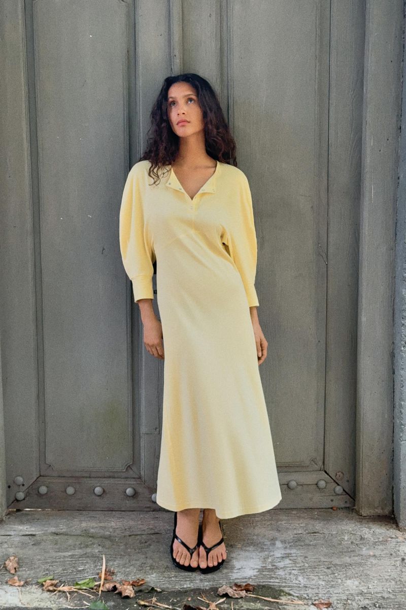 Buttoned Midi Dress (Yellow)