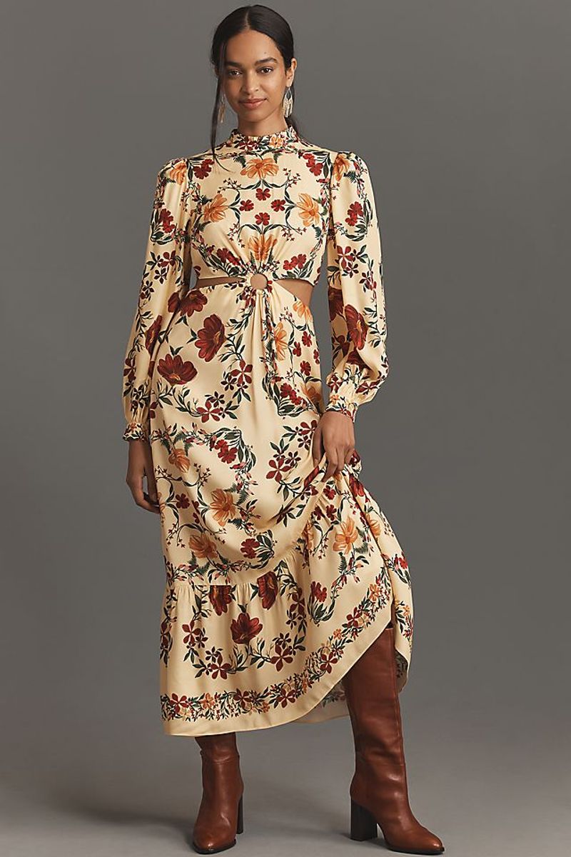 Farm Rio x Anthropologie Long-Sleeve Cutout Maxi Dress