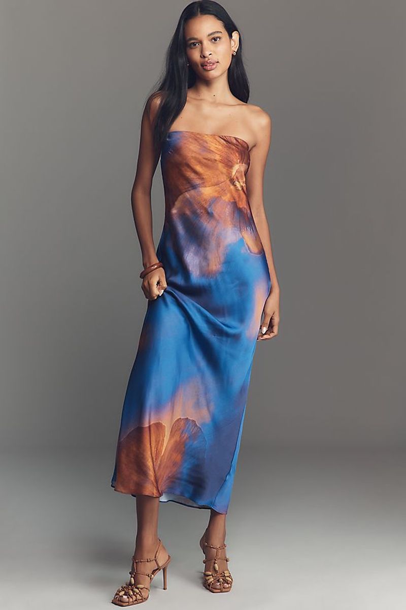 The Fleur Strapless Satin Maxi Slip Dress — Anthropologie