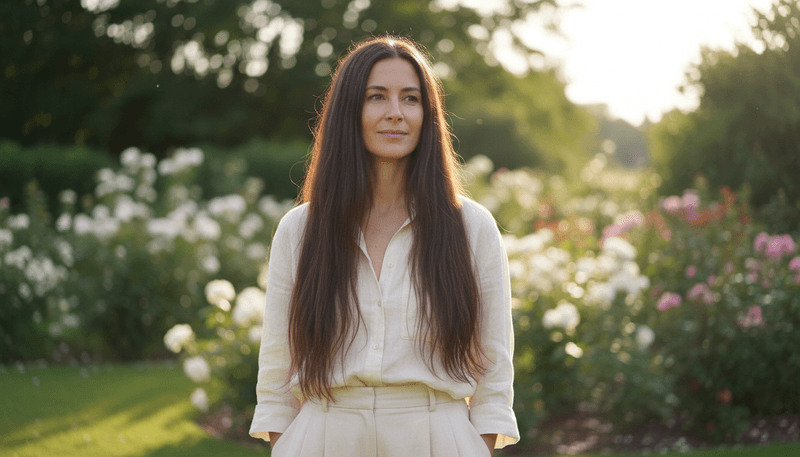 Flat, Center-Parted Long Hair (No Layers)