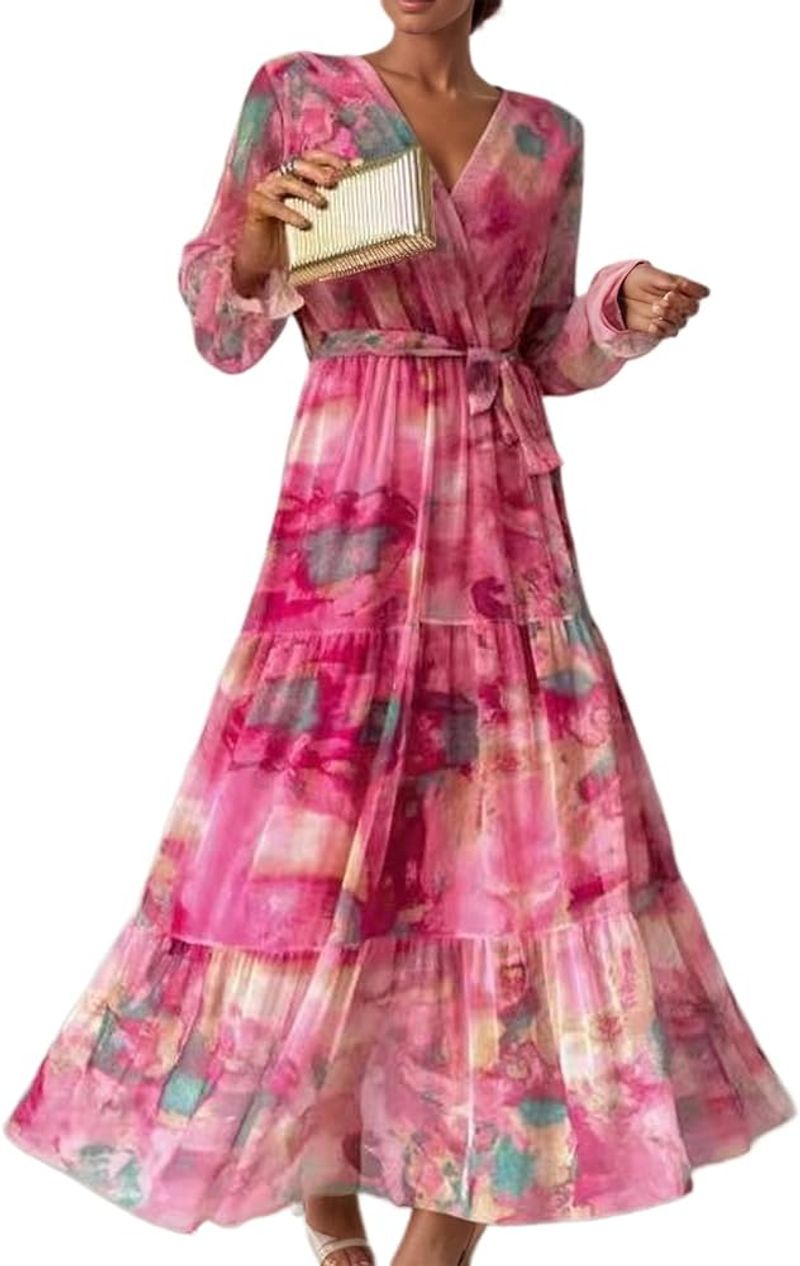 Floral Chiffon Wrap Maxi Dress