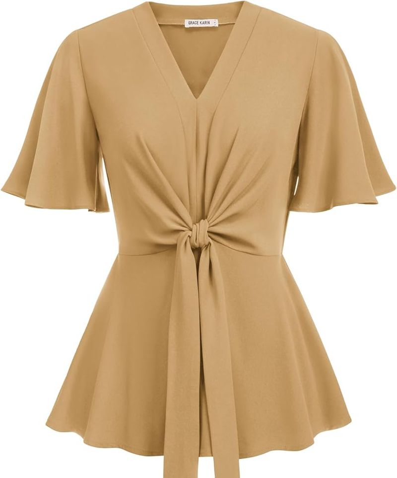 Grace Karin Peplum Tie-Waist Top