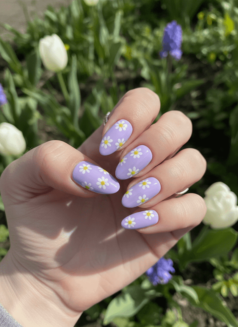 Tiny White Daisy Art Over a Lavender Base