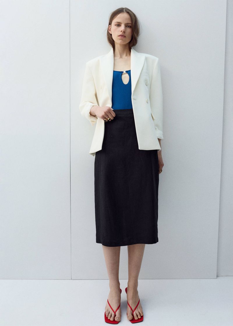 Mango Linen Midi Skirt