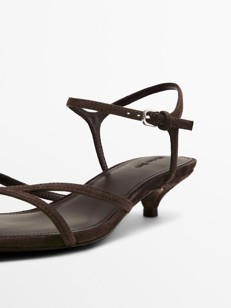 Massimo Dutti Minimal Leather Kitten Heel Sandals