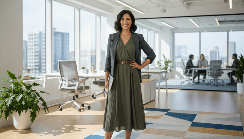Midi Dress + Belted Waist + Blazer