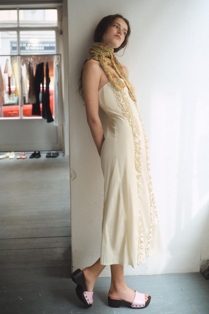 Midi Dress with Embossed Ruffles