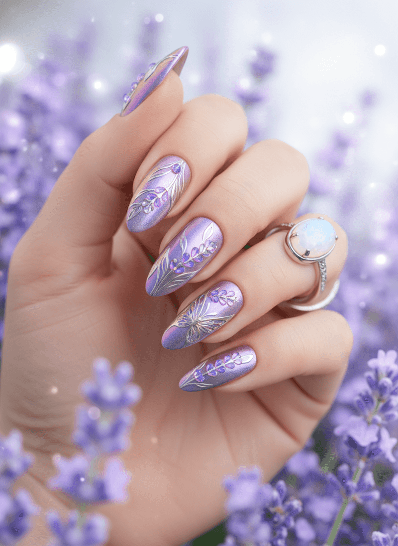 Lavender Chrome Nails with a Subtle Pearl Sheen