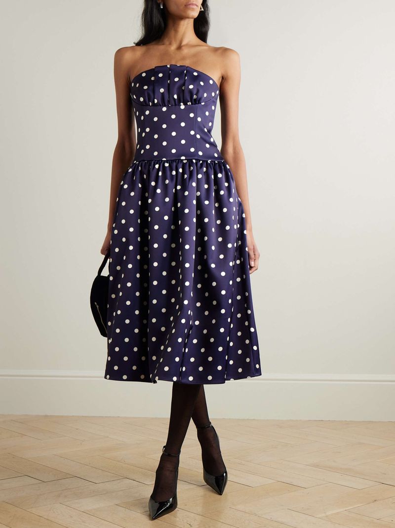 SELF-PORTRAIT Strapless Polka-Dot Midi Dress (Net-a-Porter)