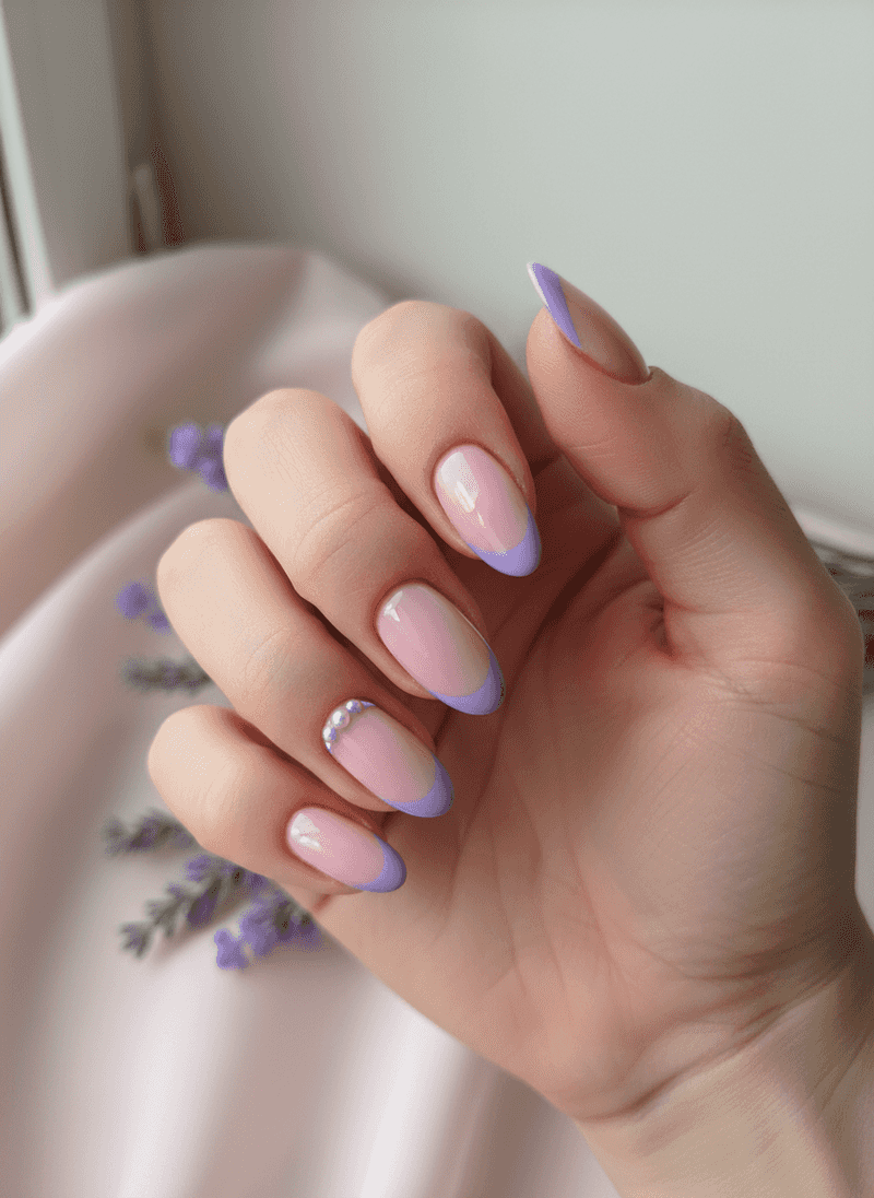 Lavender French Tips on a Soft Pink Base